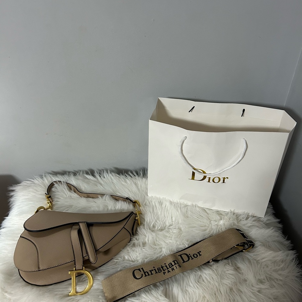 Dior Beige Saddle Bag with Gold Accents